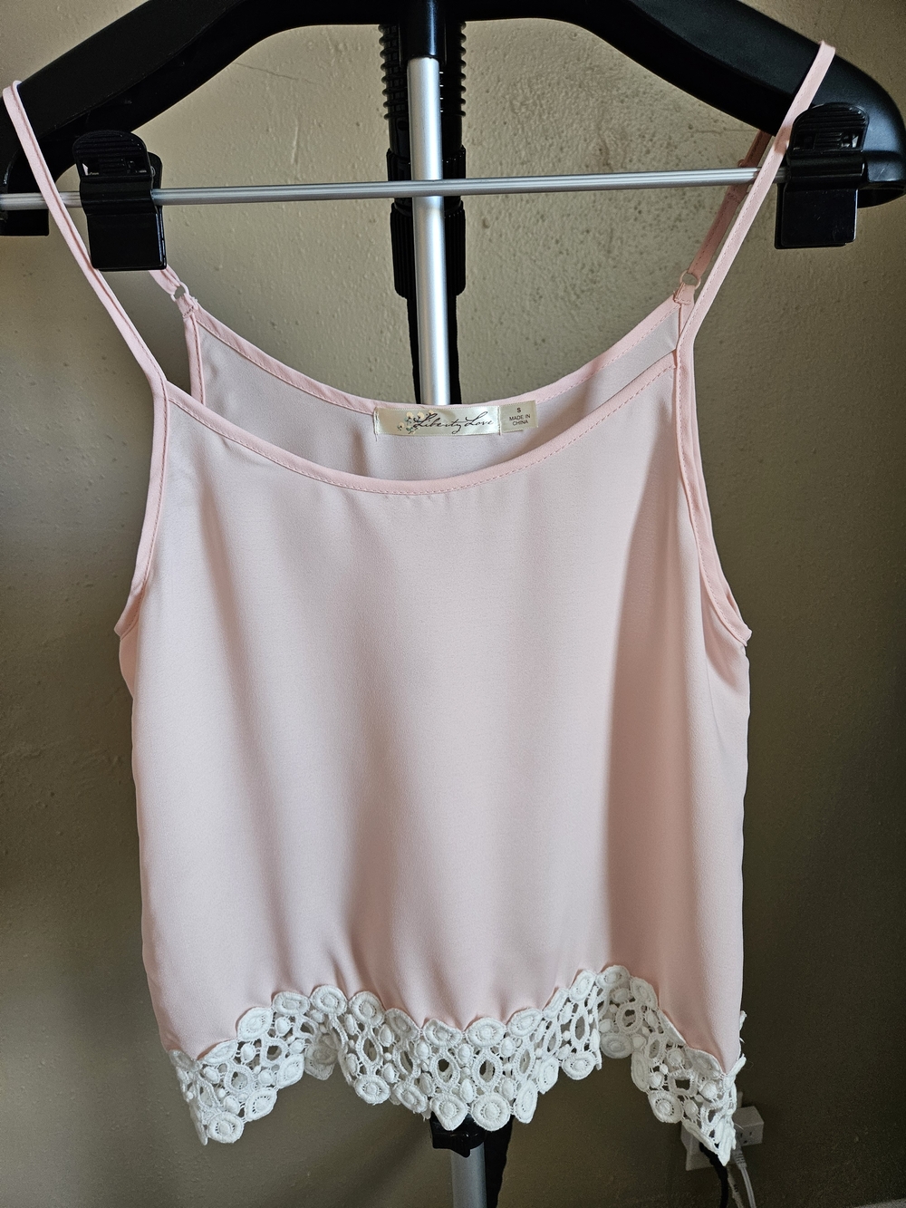 Pink Lace-Trim Cami Top